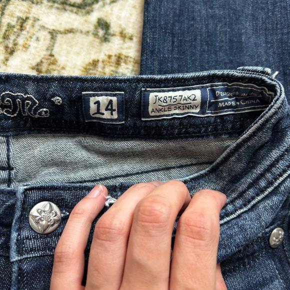 Miss me girls size 14 skinnies dark wash raw hem - Picture 2 of 8